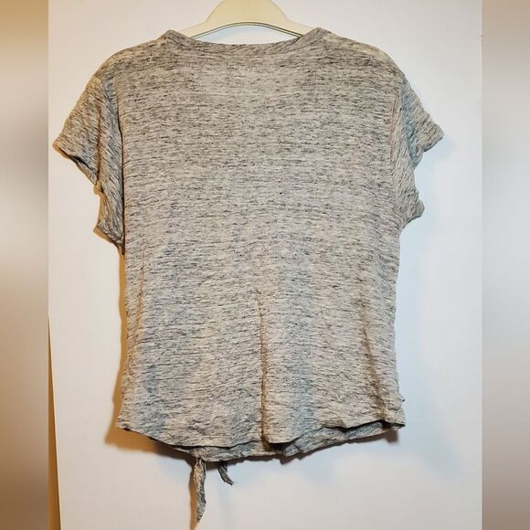 X-Small Gap 100% Linen Heathered Gray Women's Top Side Tie Short Sleeve Shirt - Picture 3 of 6